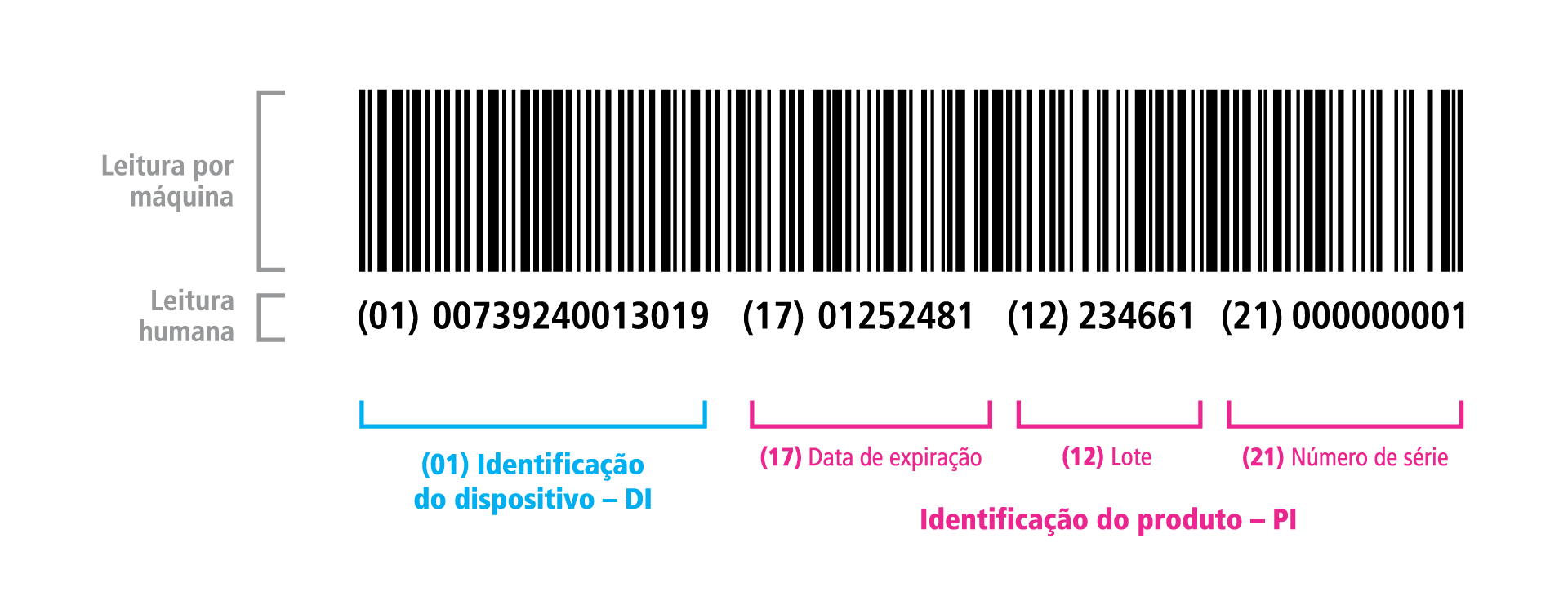 UDI barcode example with identification fields.